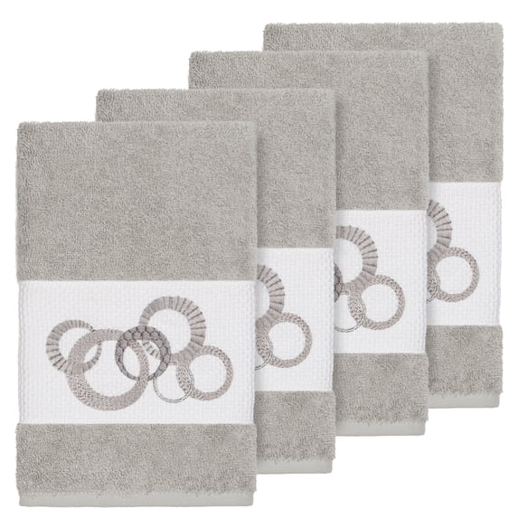 Authentic Hotel and Spa Turkish Cotton Circles Embroidered Light Grey 4-piece Hand Towel Set