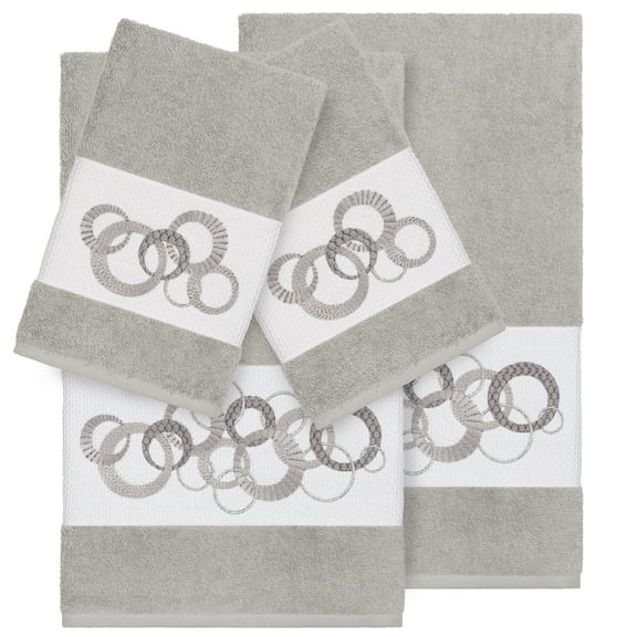 Authentic Hotel and Spa  Turkish Cotton Circles Embroidered Light Grey 4-piece Towel Set