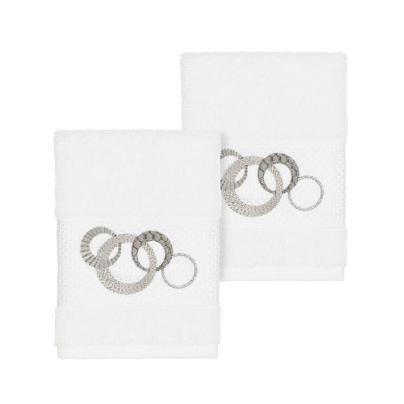 Authentic Hotel and Spa Turkish Cotton Circles Embroidered White 2-piece Washcloth Set