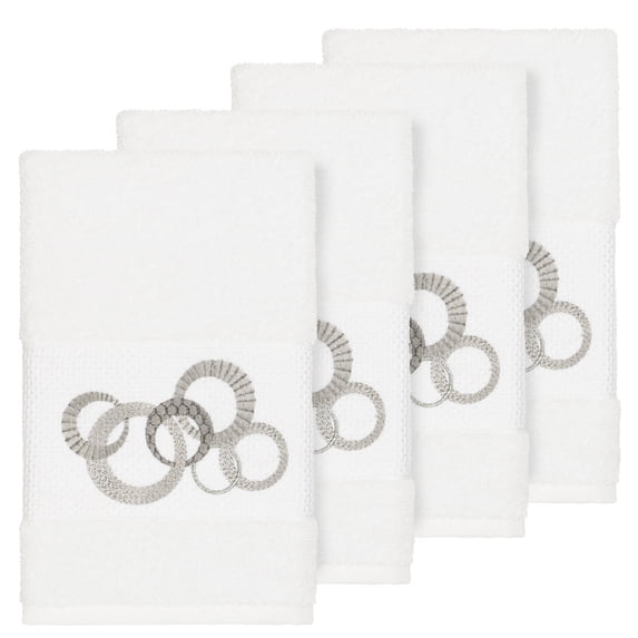 Authentic Hotel and Spa Turkish Cotton Circles Embroidered White 4-piece Hand Towel Set