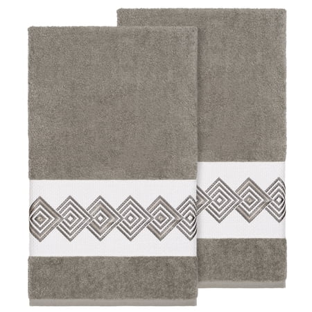 Authentic Hotel and Spa Turkish Cotton Diamonds Embroidered Dark Grey 2-piece Bath Towel Set