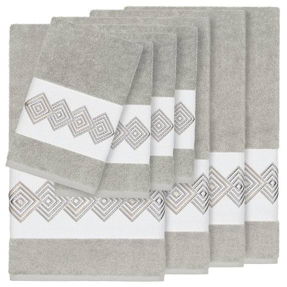 Authentic Hotel and Spa Turkish Cotton Diamonds Embroidered Light Grey 8-piece Towel Set