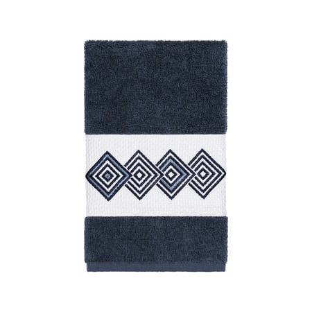 Authentic Hotel and Spa Turkish Cotton Diamonds Embroidered Midnight Blue Hand Towel