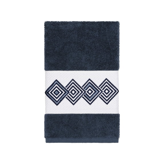 Authentic Hotel and Spa Turkish Cotton Diamonds Embroidered Midnight Blue Hand Towel
