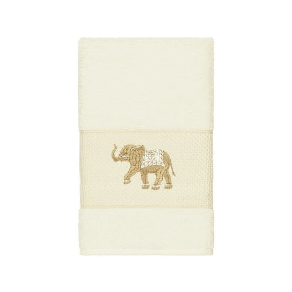 Authentic Hotel and Spa Turkish Cotton Elephants Embroidered Cream Hand Towel