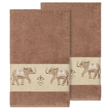 Authentic Hotel and Spa Turkish Cotton Elephants Embroidered Latte Brown 2-piece Bath Towel Set
