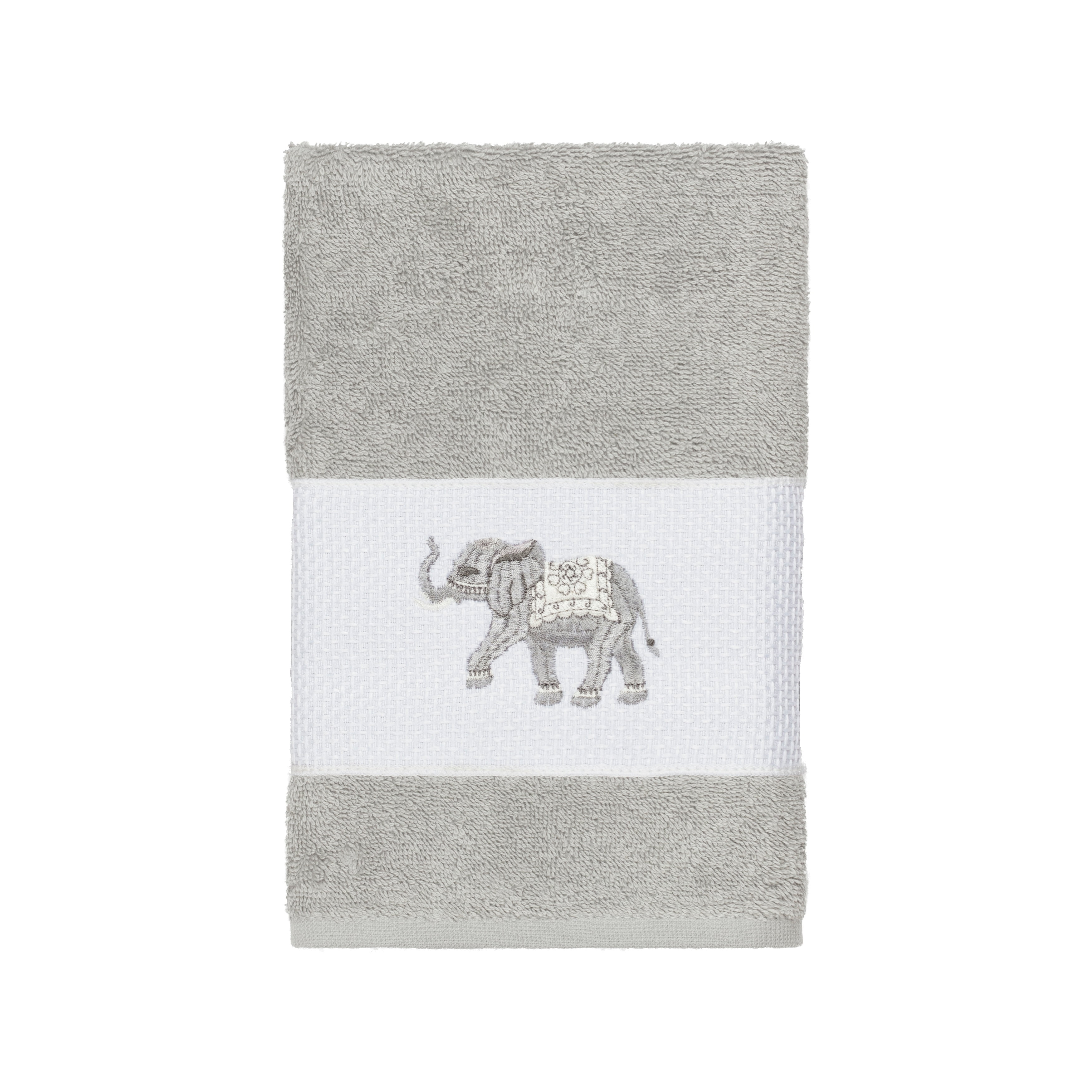 Authentic Hotel and Spa  Turkish Cotton Elephants Embroidered Light Grey Hand Towel