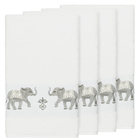 Authentic Hotel and Spa Turkish Cotton Elephants Embroidered White 4-piece Bath Towel Set