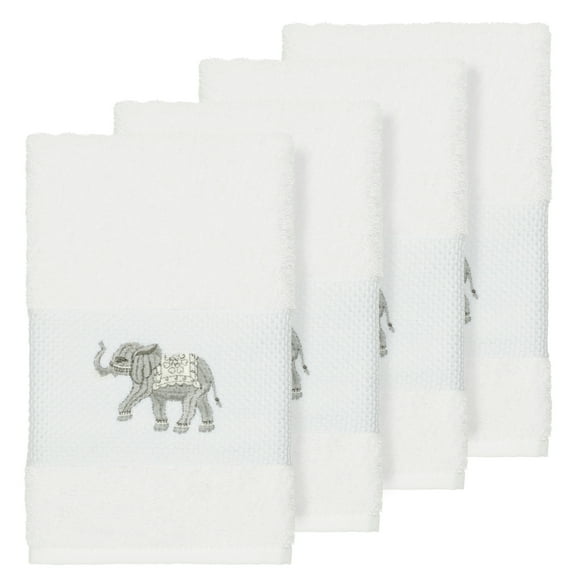 Authentic Hotel and Spa Turkish Cotton Elephants Embroidered White 4-piece Hand Towel Set