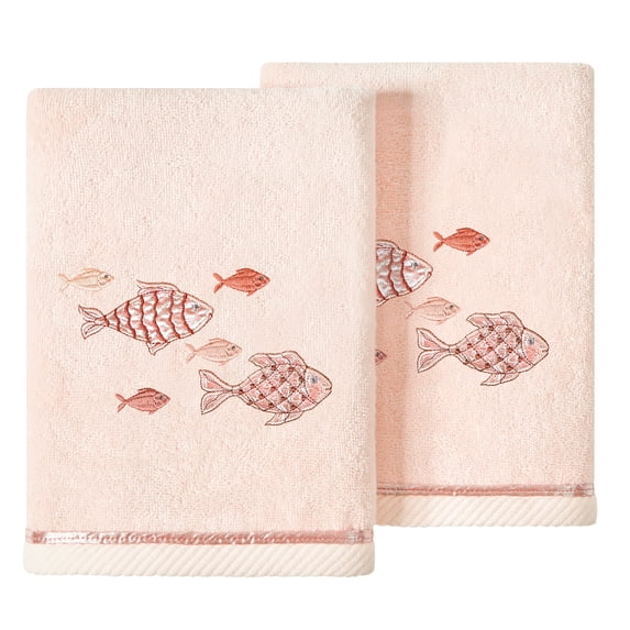 Authentic Hotel and Spa Turkish Cotton Figi 2PC Embellished Hand Towel Set Blush