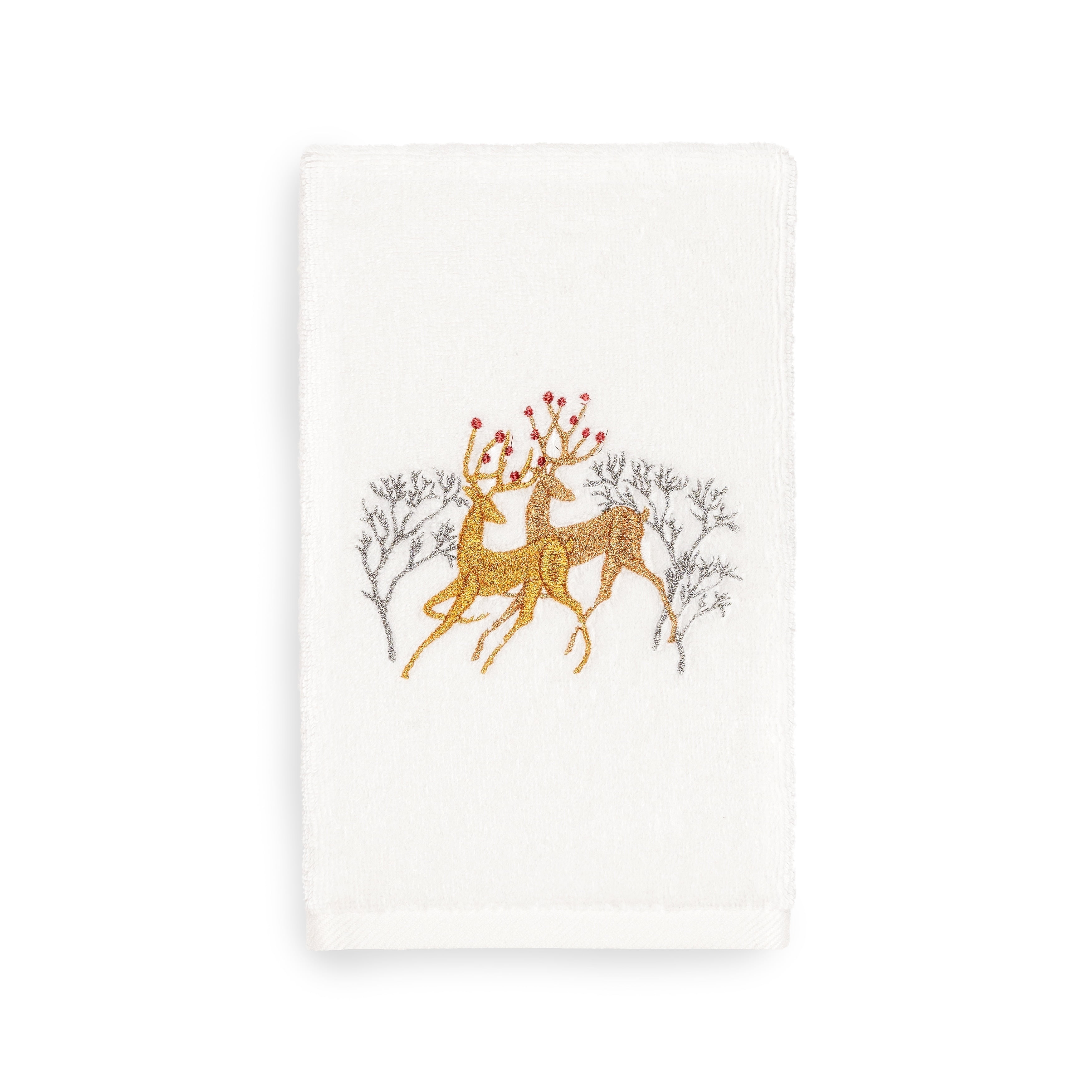 LINUM HOME TEXTILES Authentic Hotel and Spa Turkish Cotton Gold Reindeer on White Hand Towel