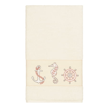 Authentic Hotel and Spa Turkish Cotton Nautical Embroidered Cream Bath Towel
