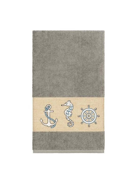 Authentic Hotel and Spa Turkish Cotton Nautical Embroidered Dark Grey Bath Towel