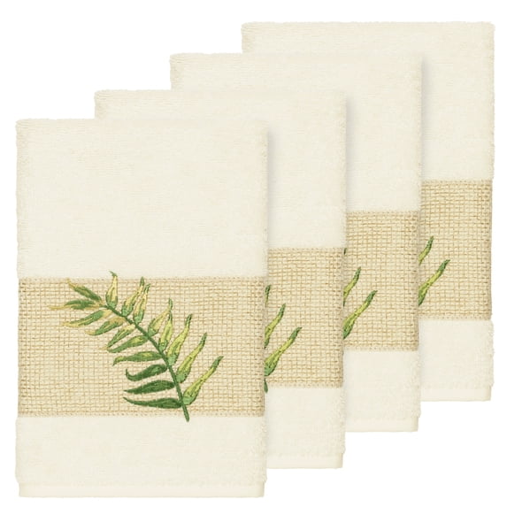 Authentic Hotel and Spa Turkish Cotton Palm Fronds Embroidered Cream 4-piece Hand Towel Set