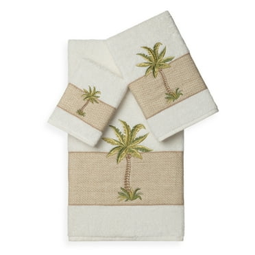Authentic Hotel and Spa  Turkish Cotton Palm Tree Embroidered 3 piece Towel Set Cream
