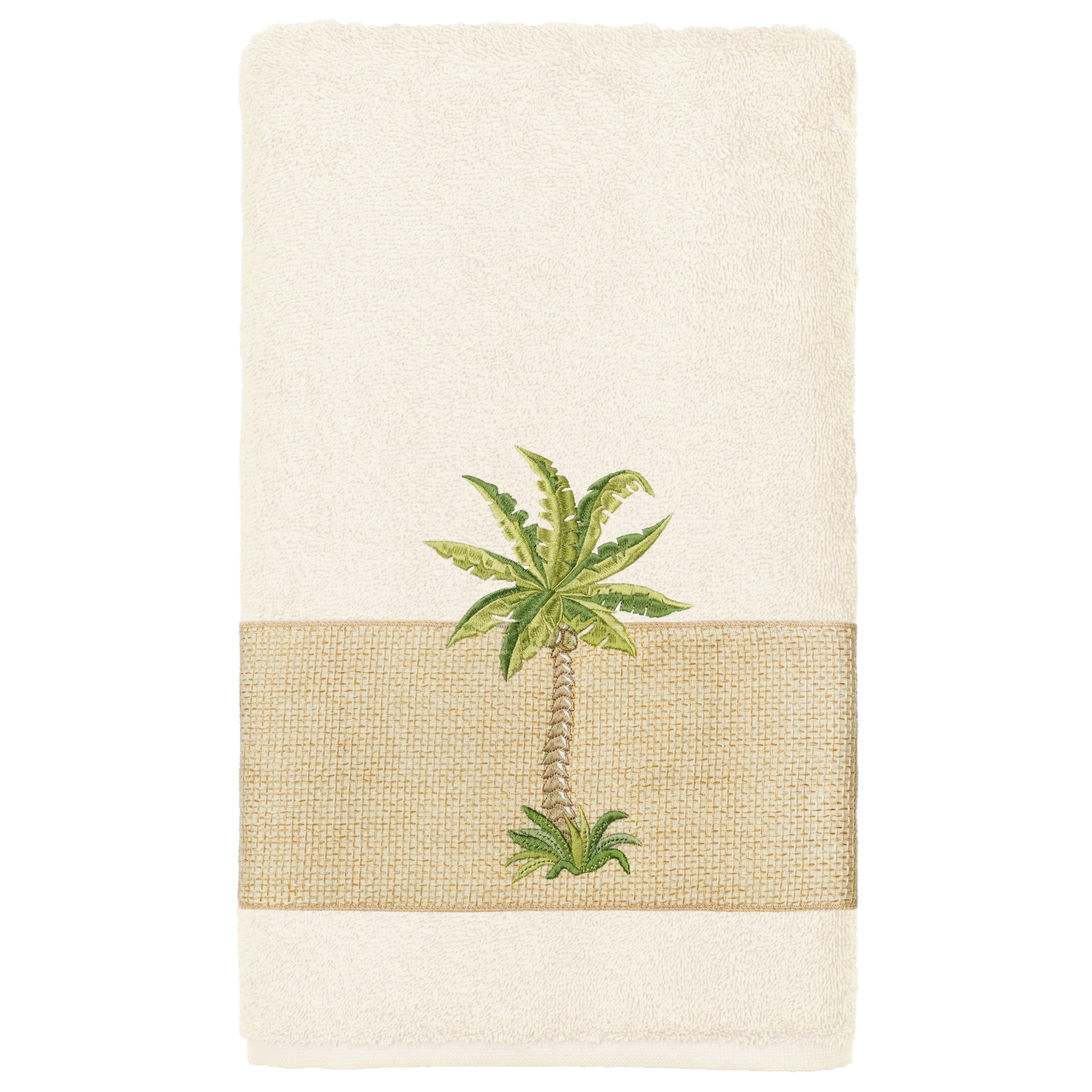 Cream Turkish Cotton Bath Sheet with Palm Tree Embellishment