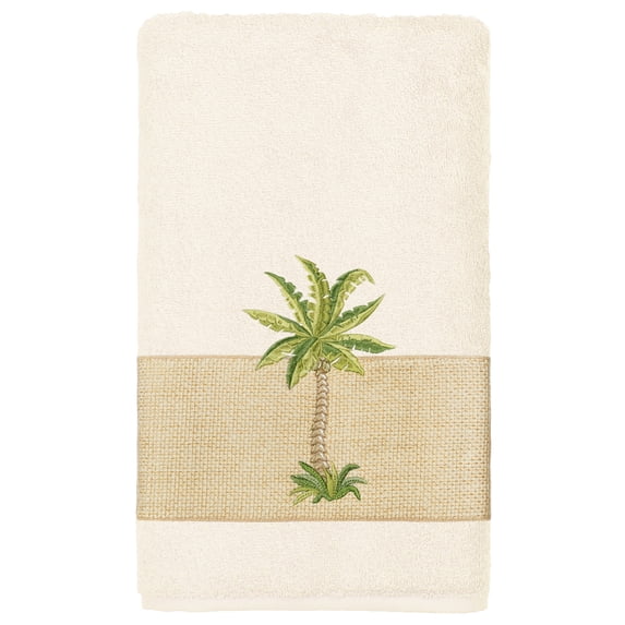 Authentic Hotel and Spa Turkish Cotton Palm Tree Embroidered Cream Bath Towel