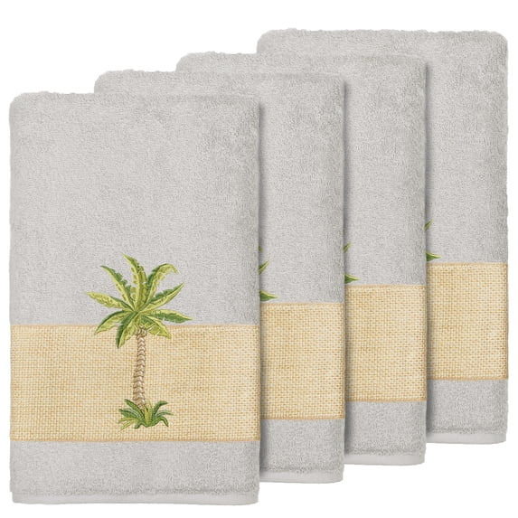Authentic Hotel and Spa Turkish Cotton Palm Tree Embroidered Grey Bath Towels (Set of 4)