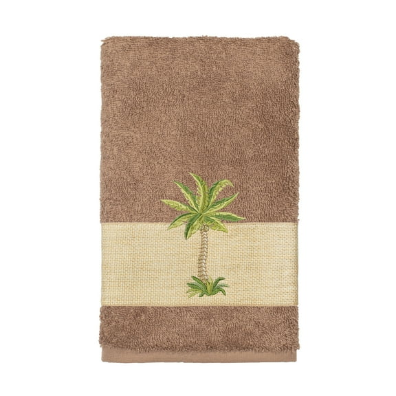 Authentic Hotel and Spa  Turkish Cotton Palm Tree Embroidered Latte Brown Hand Towel