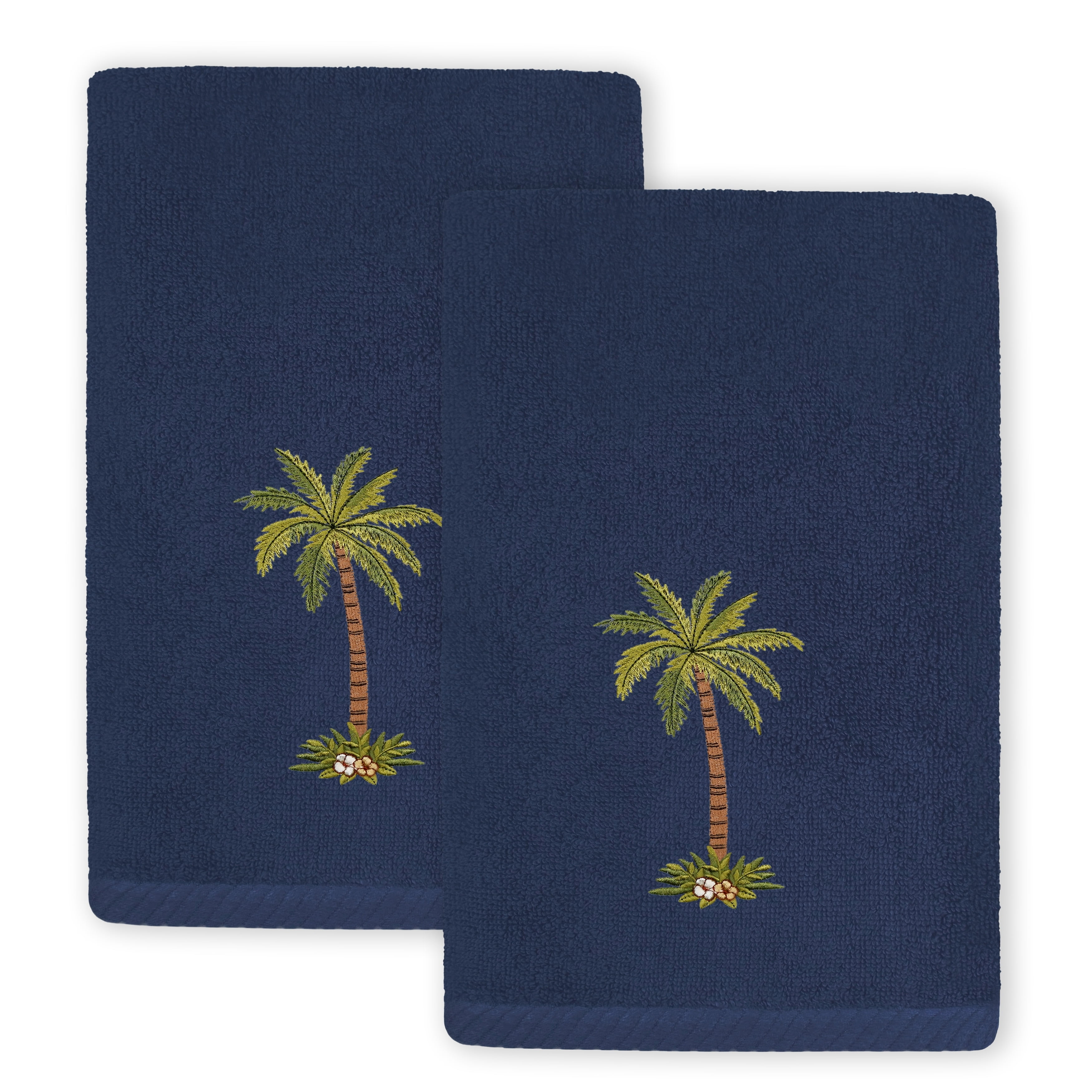 Marine Blue Turkish Cotton Palm Tree Embellished Towel Set