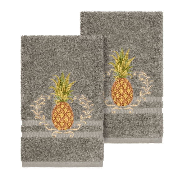 Authentic Hotel and Spa Turkish Cotton Pineapple Embroidered Dark Grey 2-piece Towel Hand Set