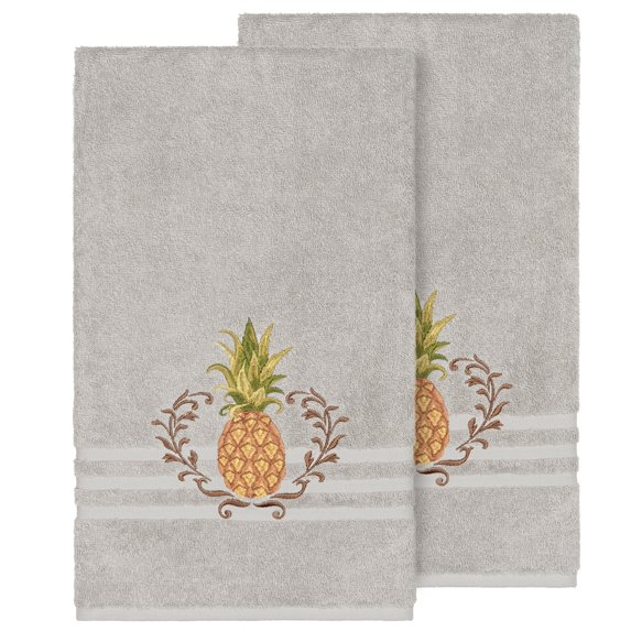 Authentic Hotel and Spa Turkish Cotton Pineapple Embroidered Light Grey 2-piece Bath Towel Set