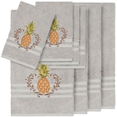 Authentic Hotel and Spa Turkish Cotton Pineapple Embroidered Light Grey 8-piece Towel Set
