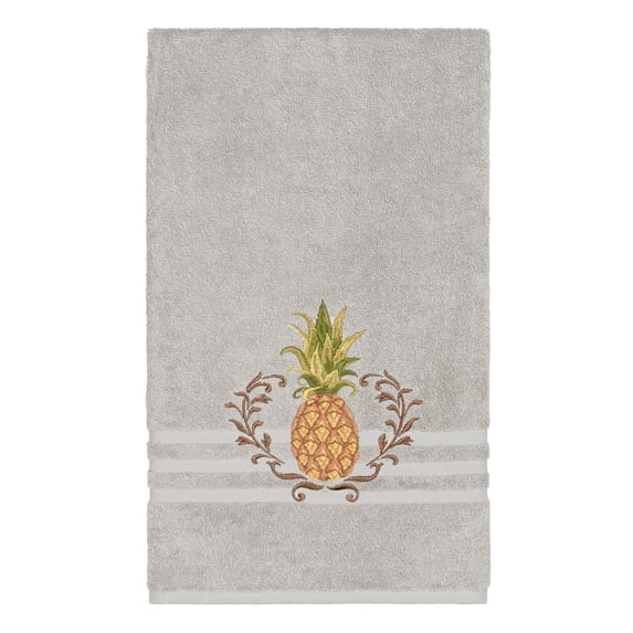 Authentic Hotel and Spa Turkish Cotton Pineapple Embroidered Light Grey Bath Towel