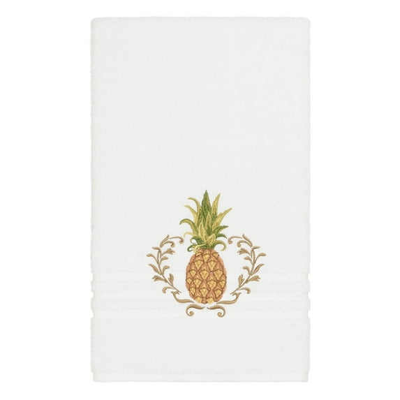Authentic Hotel and Spa Turkish Cotton Pineapple Embroidered White Bath Towel