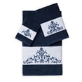 thumbnail image 1 of Authentic Hotel and Spa  Turkish Cotton Scrollwork Embroidered 3 piece Towel Set Navy Blue, 1 of 5