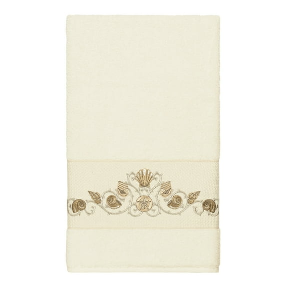 Authentic Hotel and Spa Turkish Cotton Shells Embroidered Cream Bath Towel