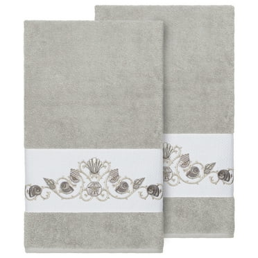 Authentic Hotel and Spa  Turkish Cotton Shells Embroidered Light Grey 2-piece Bath Towel Set