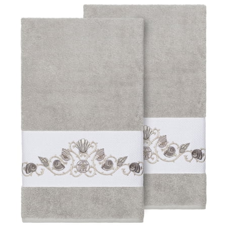 Authentic Hotel and Spa Turkish Cotton Shells Embroidered Light Grey 2-piece Bath Towel Set