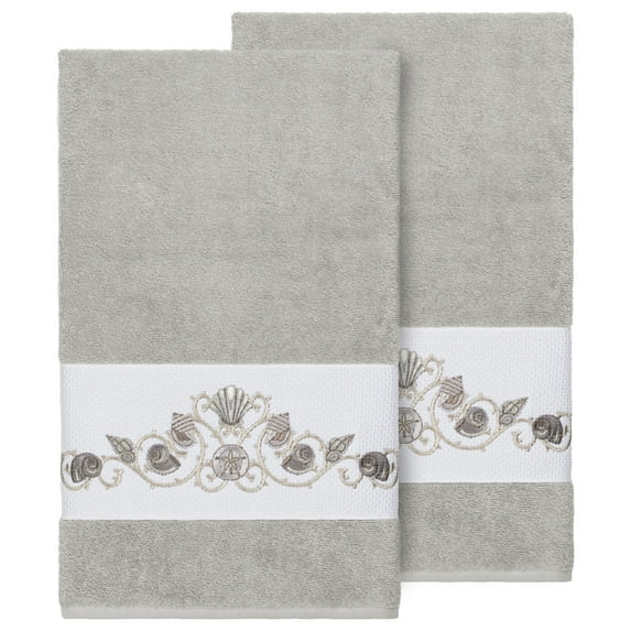 Authentic Hotel and Spa Turkish Cotton Shells Embroidered Light Grey 2-piece Bath Towel Set