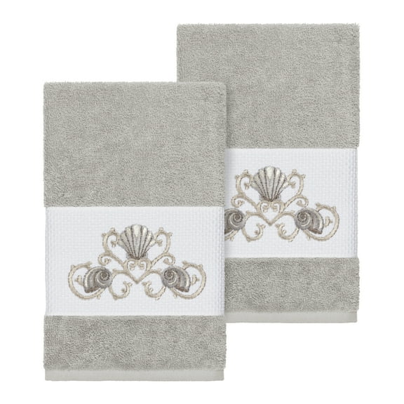 Authentic Hotel and Spa  Turkish Cotton Shells Embroidered Light Grey 2-piece Towel Hand Set