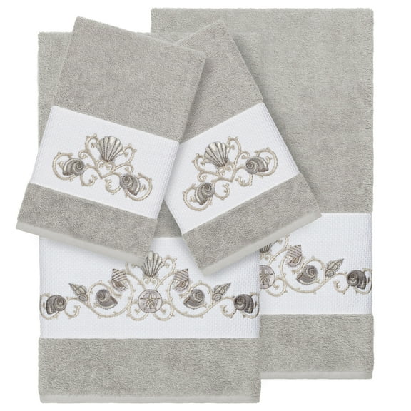 Authentic Hotel and Spa  Turkish Cotton Shells Embroidered Light Grey 4-piece Towel Set