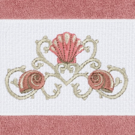 Authentic Hotel and Spa Turkish Cotton Shells Embroidered Tea Rose 2-piece Bath Towel Set