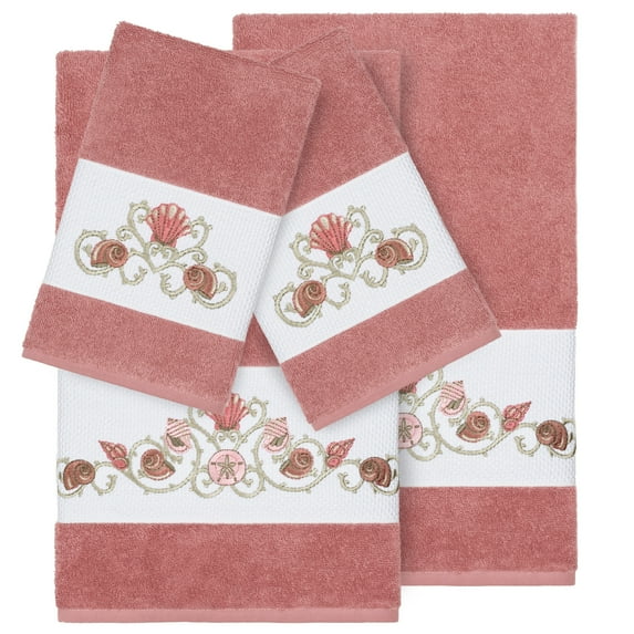 Authentic Hotel and Spa Turkish Cotton Shells Embroidered Tea Rose 4-piece Towel Set