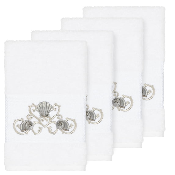 Authentic Hotel and Spa Turkish Cotton Shells Embroidered White 4-piece Hand Towel Set
