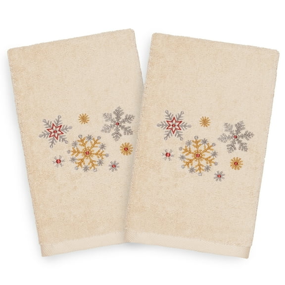 Authentic Hotel and Spa  Turkish Cotton Snowflakes Beige Set of 2 Hand Towels