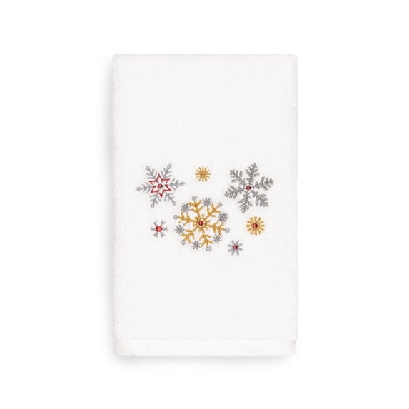 Linum Home Christmas Snowfall Embroidered White Turkish Cotton Hand Towel