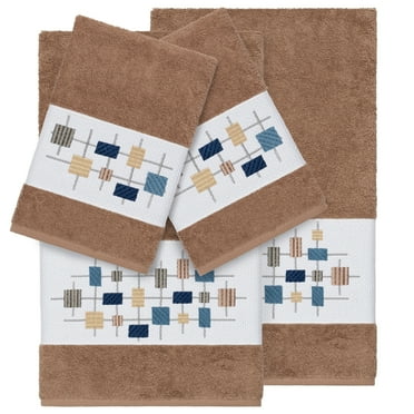 Authentic Hotel and Spa  Turkish Cotton Squares Embroidered Latte Brown 4-piece Towel Set