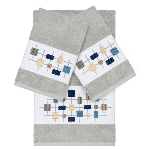 Authentic Hotel and Spa Turkish Cotton Squares Embroidered Light Grey 3-piece Towel Set