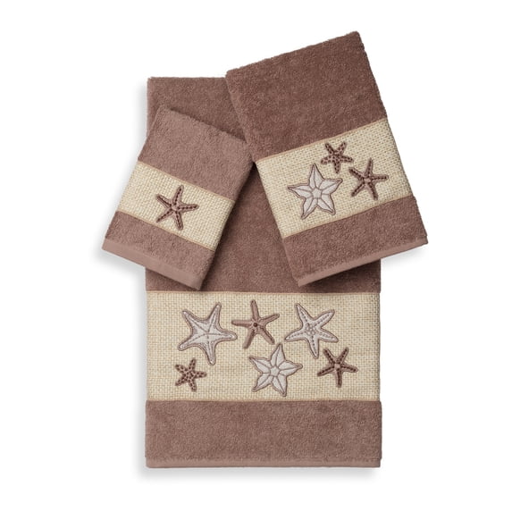 Authentic Hotel and Spa Turkish Cotton Starfish Embroidered 3 piece Towel Set Latte