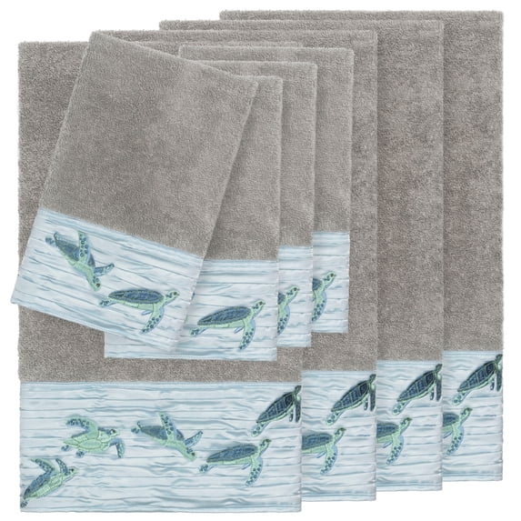 Authentic Hotel and Spa Turkish Cotton Turtles Embroidered Dark Grey 8-piece Towel Set