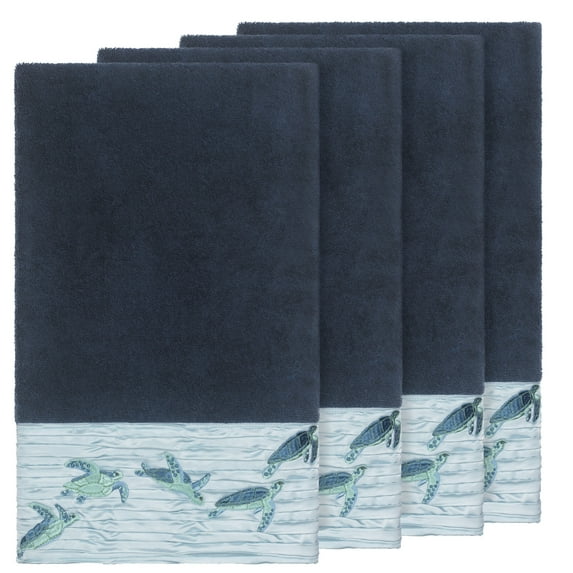 Authentic Hotel and Spa Turkish Cotton Turtles Embroidered Midnight Blue 4-piece Bath Towel Set
