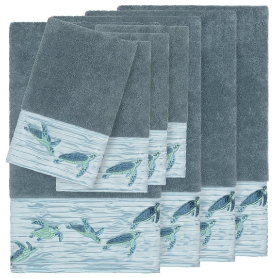 Authentic Hotel and Spa Turkish Cotton Turtles Embroidered Teal Blue 8-piece Towel Set
