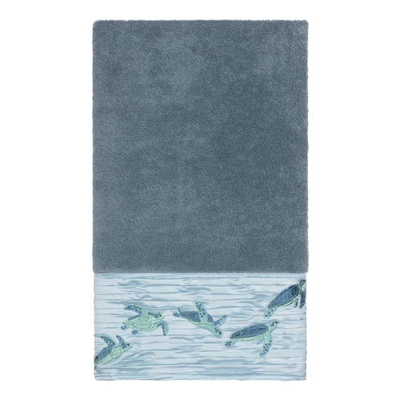 Authentic Hotel and Spa Turkish Cotton Turtles Embroidered Teal Blue Bath Towel