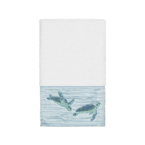 Authentic Hotel and Spa  Turkish Cotton Turtles Embroidered White Hand Towel