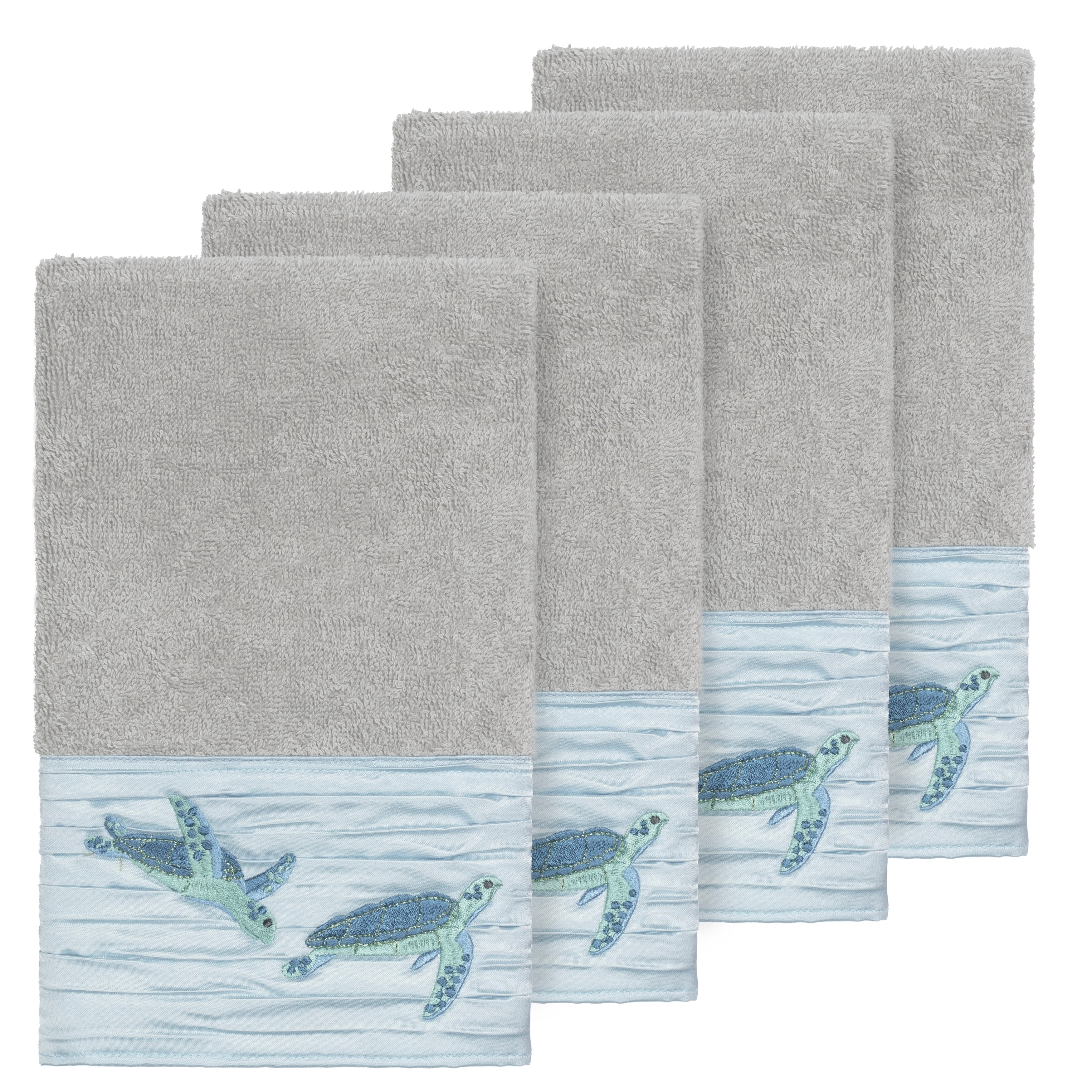 Authentic Hotel and Spa  Turkish CottonTurtles Embroidered Light Grey 4-piece Hand Towel Set